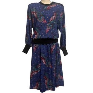 Vintage Blue Red and Black‎ Paisley Dress Sz L